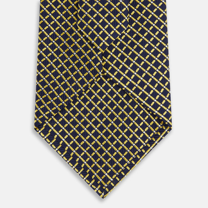 Yellow and Navy Diamond Silk Tie Image 2