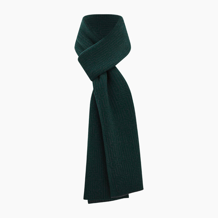 Forest Green and Charcoal Fretwork Cashmere Knitted Scarf Image 3