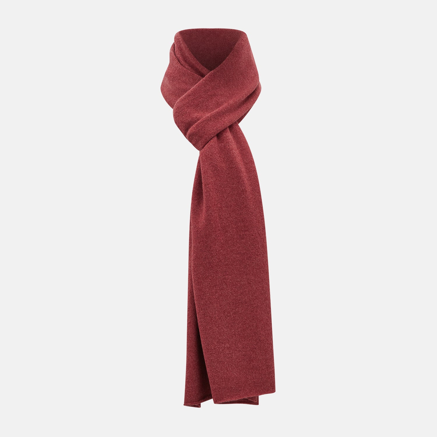 Image 1 of product The Turnbull & Asser Plain Antique Pink Cashmere Knitted Scarf is neatly folded and knotted against a plain white background.