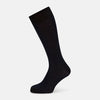 View 1 of product The Turnbull & Asser Navy/Azzurro Polka Dot Mid-Length Sock features subtle light blue polka dots on navy cotton, shown against a plain white background.