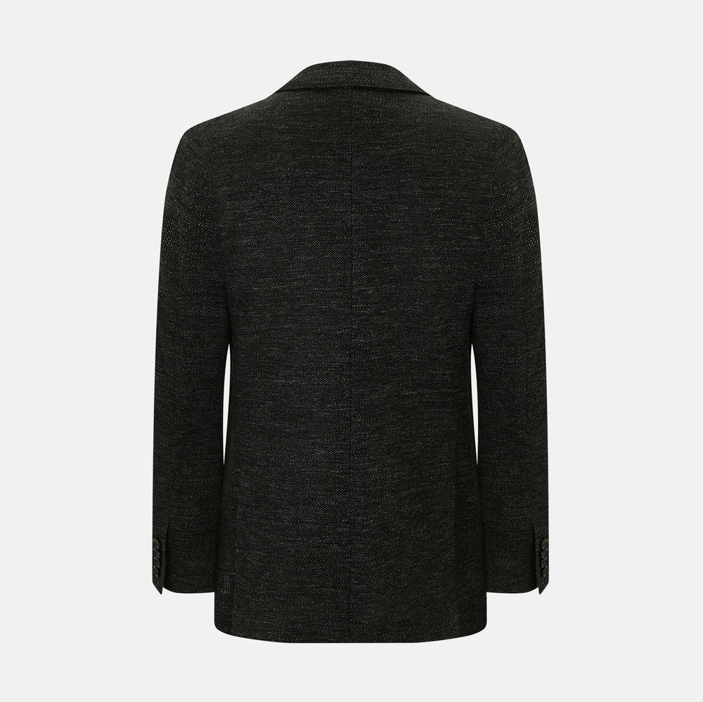 The Charcoal Linen Blend Cambridge blazer by Turnbull & Asser features British tailoring with a notched lapel, two front buttons, and three pockets, shown against a plain white background.