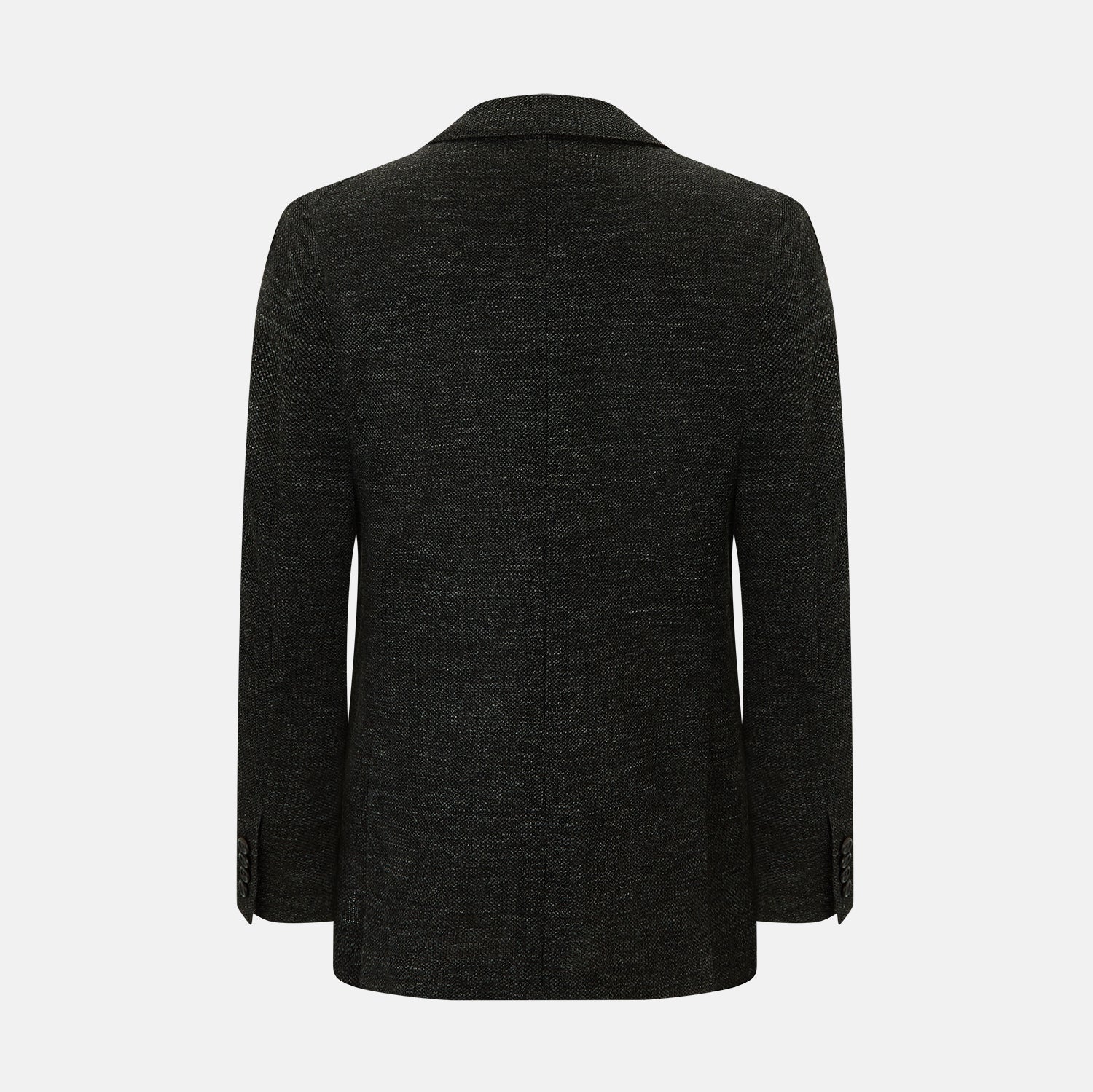 View 3 of product The Charcoal Linen Blend Cambridge blazer by Turnbull & Asser features British tailoring with a notched lapel, two front buttons, and three pockets, shown against a plain white background.