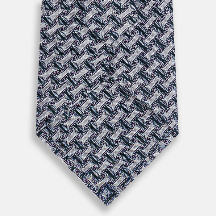 Navy and Pink Weave Patterned Silk Tie Image 2