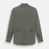 View 3 of product The Olive Linen Holland Shacket by Turnbull & Asser is a lightweight olive button-up jacket in Irish linen with a collar, two front pockets, one chest pocket, and slanted hem pockets—ideal outerwear shown on a plain white background.