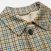 View 2 of product The Turnbull & Asser Green and Blue Multi Check Wool Elliot Coat is a men’s knee-length, long-sleeved overcoat with a collar and button-up front, crafted from Scottish wool in a check plaid pattern, shown on a white background.