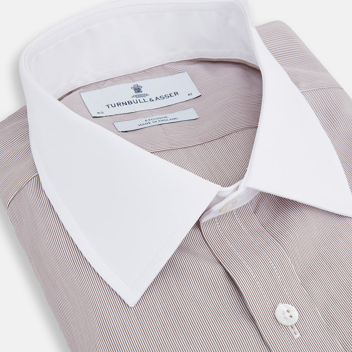 Burgundy Hairline Stripe Shirt with Contrast Collar and Double Cuffs Image 1