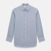 View 1 of product The Turnbull & Asser Pale Blue Micro Graph Check Mayfair Shirt features a small blue and white check pattern, classic T&A collar, white buttons, and buttoned cuffs. Presented on a plain white background.