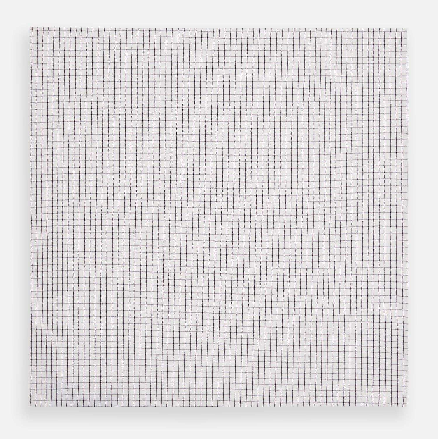 View 6 of product The Turnbull & Asser Hand Rolled Purple Graph Check Handkerchief features a white cloth with evenly spaced thin purple lines forming small squares, neatly laid flat against a white background.