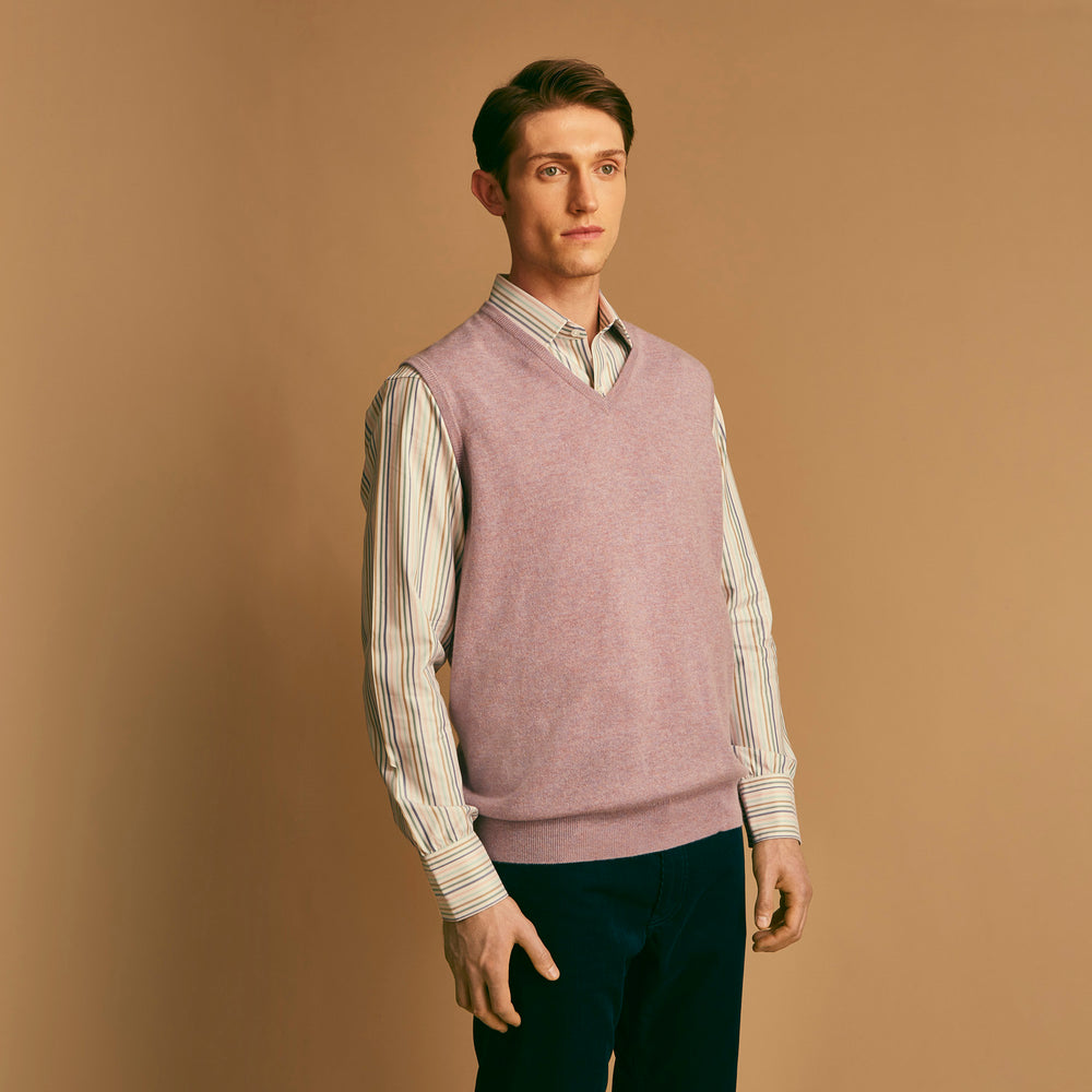 The Turnbull & Asser Lilac Heather Ifor Cashmere Slipover is a sleeveless, V-neck knit vest in soft cashmere, shown flat against a white background.
