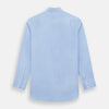 View 3 of product The Blue Herringbone Mayfair Shirt by Turnbull & Asser features light blue and white stripes, long sleeves, a classic collar, white buttons, and buttoned cuffs. Shown on a plain white background, it's perfect for formal occasions.