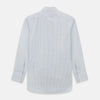 View 3 of product The Turnbull & Asser Sky Blue Combination Graph Check Mayfair Shirt features long sleeves, a pointed collar, buttoned cuffs, and a blue and white check pattern that showcases British craftsmanship. Displayed on a white background.