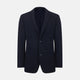 The Navy Knitted Oxford Blazer by Turnbull & Asser features notch lapels, two front buttons, a chest pocket, and two lower patch pockets, shown against a plain white background.