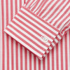 View 3 of product The Pink Candy Stripe Cotton Weekend Fit Finch Shirt by Turnbull & Asser features vertical red and white stripes, a left chest pocket, and a classic collar—an essential men’s wardrobe staple shown against a white backdrop.