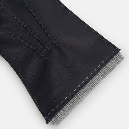 Navy/Grey Cashmere-Lined Hairsheep Leather Gloves