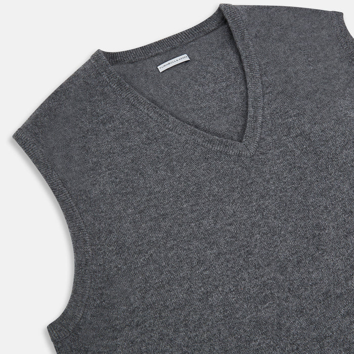 Slate Grey Melange V-neck Cashmere Vest Image 1