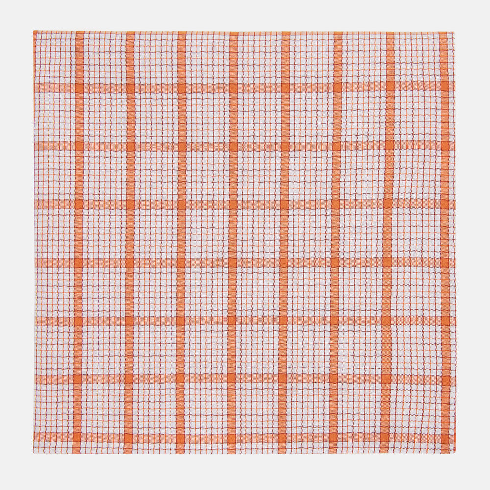 Hand Rolled Orange Graph Overlay Check Handkerchief