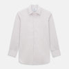 View 1 of product The Turnbull & Asser Red and Navy Check Windsor Shirt features a pointed collar and cuffed long sleeves, highlighting British craftsmanship. Displayed flat on a white background.