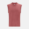 View 1 of product The Turnbull & Asser Antique Pink Fine Merino V-Neck Vest features ribbed trim at the neckline, armholes, and hem—a stylish layering piece for cooler seasons. Shown against a plain white background.