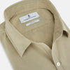 View 2 of product The TAUPE WINDSOR SHIRT by Turnbull & Asser features a Windsor collar and buttoned cuffs. This long-sleeve shirt showcases refined British design and is displayed flat on a white background.