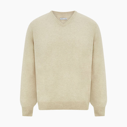 Ivory Cashmere V-Neck Jumper Image 4