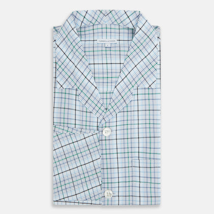 Blue and Green Multi Check Pyjama Shirt Image 4