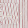 View 4 of product The Turnbull & Asser Red Graph Check Mayfair Shirt features a classic collar and buttoned cuffs, with red and blue stripes on white, ideal for formal wear. Laid flat on a white surface.
