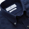 View 2 of product The Turnbull & Asser Navy Weekend Fit Nevis Cotton-Cashmere Shirt features a Dorset collar, button front, 1-button cuffs, and two button-flap chest pockets, shown laid flat on a white background.
