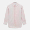 View 1 of product The Turnbull & Asser Red Multi Check Mayfair Shirt is a long-sleeve, button-up with a collar, crafted from Italian cotton and featuring a red multi check plaid pattern on white, shown laid flat against a white surface.