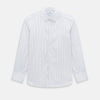 View 1 of product A Dark Navy Double-Line Checked Westminster Shirt by Turnbull & Asser, featuring button-down front, pointed collar, and buttoned cuffs—displaying British craftsmanship—laid flat on a white background.