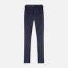View 1 of product The Turnbull & Asser Navy Corduroy Henry Trousers are tailored fit with a straight-leg cut, made from a wool-cotton blend, and feature front button and zip closure, shown against a plain white background.