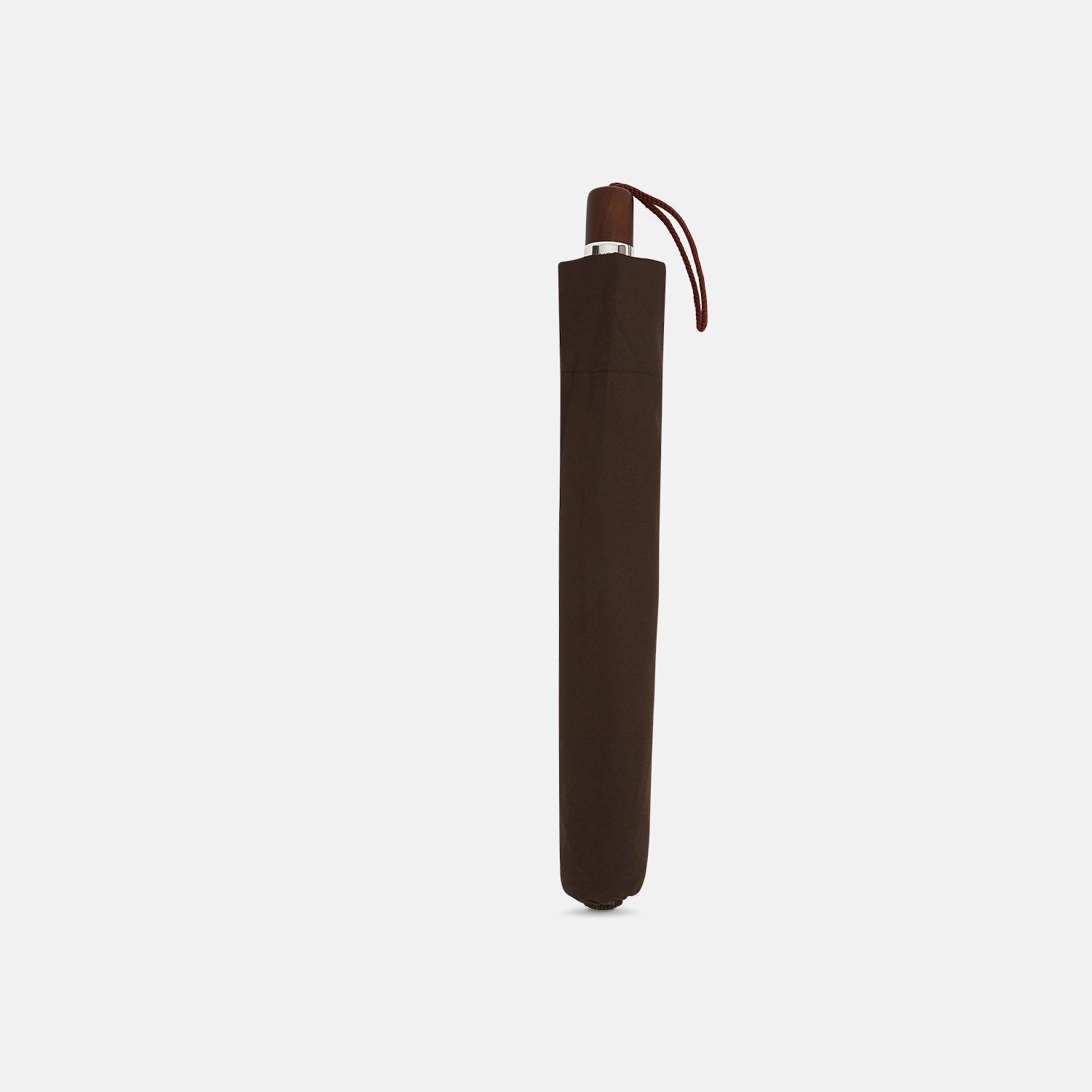 View 2 of product The Turnbull & Asser Brown Telescopic Umbrella features a brown maple handle and silver metal shaft—an elegant choice for men.