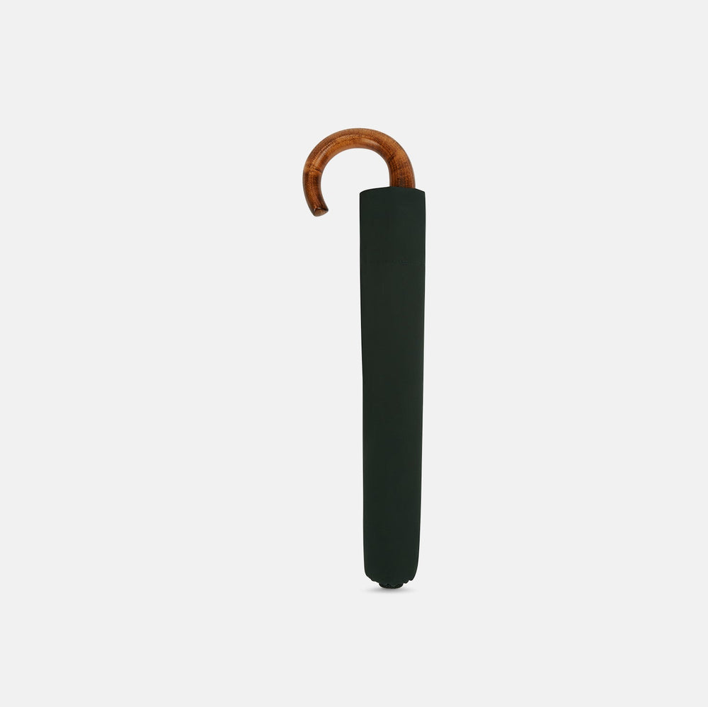 The Turnbull & Asser Forest Green Telescopic Umbrella features a silver shaft and a brown maple crook handle, shown fully open against a plain white background.
