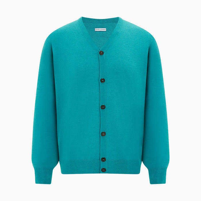 Turquoise Fine Merino V-Neck Cardigan Image 4