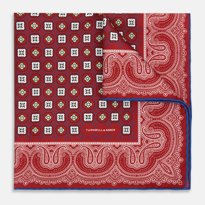 Red Floral Tile and Paisley Silk Pocket Square Image 9
