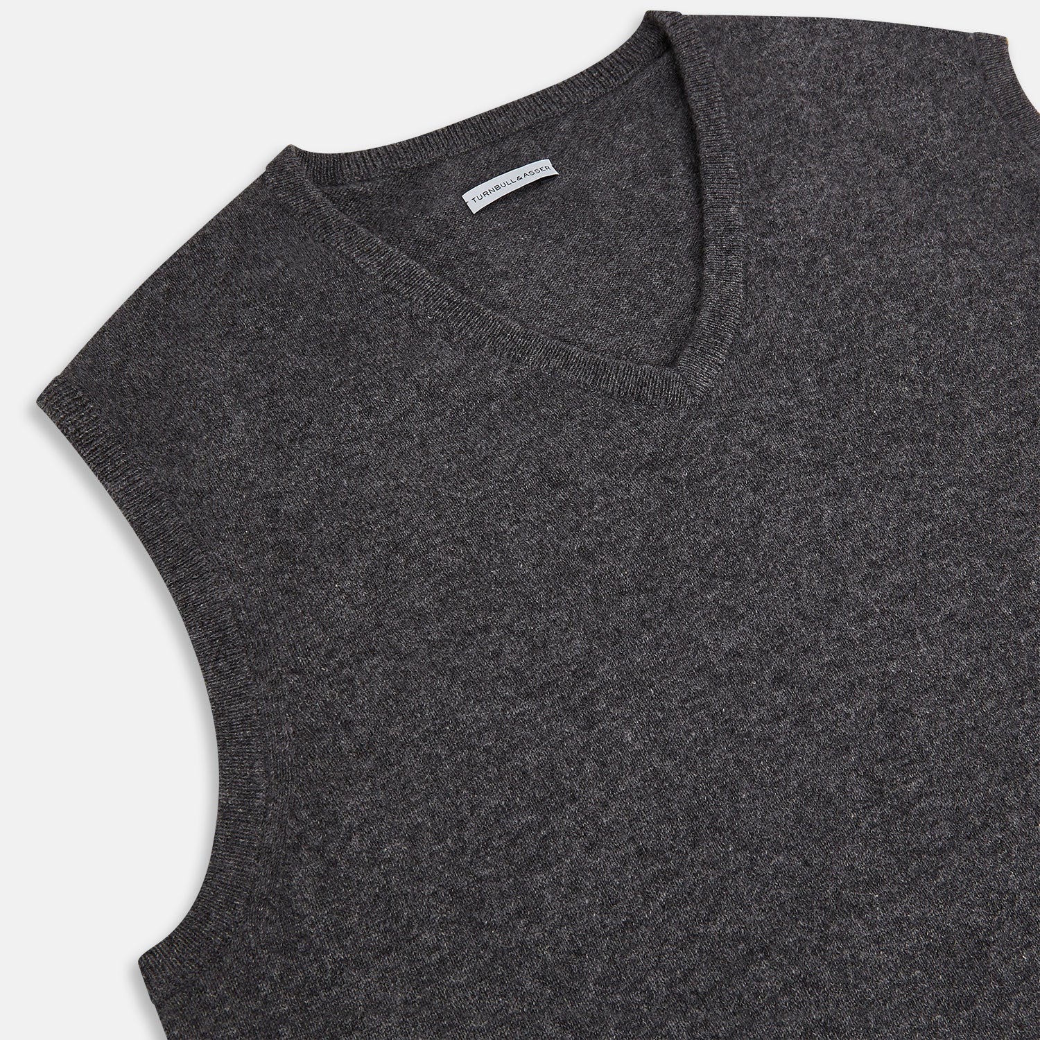 View 2 of product The Turnbull & Asser Charcoal Grey Melange V-neck Cashmere Vest is showcased against a plain white background.