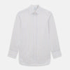 View 1 of product The Turnbull & Asser Rainbow Double Pinstripe Mayfair Shirt is a pure cotton, long-sleeved button-up with a collar and buttoned cuffs, featuring colourful blue, red, and yellow stripes on white, displayed on a plain white background.