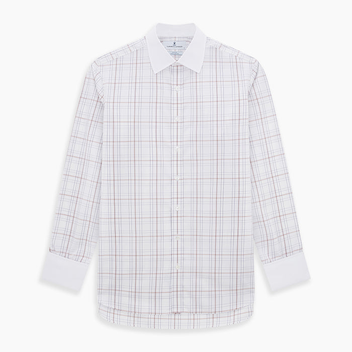Purple Multi Plaid Check Shirt with Contrast Collar and Double Cuffs