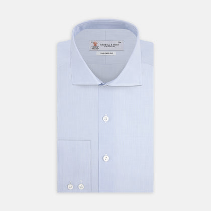 Tailored Fit Light Blue Fine Check Shirt with Kent Collar and 2-Button Cuffs