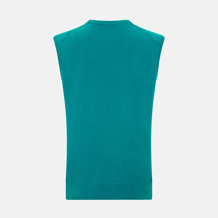 Turquoise Cashmere V-Neck Vest Image 2