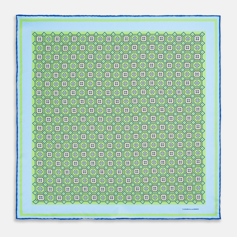 Fern Green Floral Tile Silk Pocket Square
