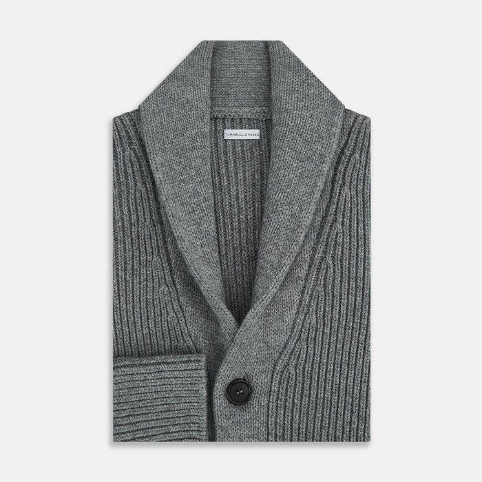 Grey Melange Cashmere Shawl Collar Cardigan Image 3