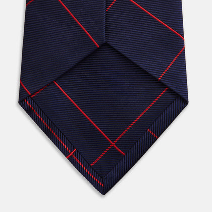 Red and Navy Window Pane Silk Tie Image 3