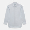 View 1 of product The Turnbull & Asser Sky Blue Combination Graph Check Mayfair Shirt features long sleeves, a pointed collar, buttoned cuffs, and a blue and white check pattern that showcases British craftsmanship. Displayed on a white background.