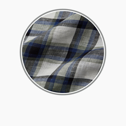 Green Multi Check Linen Fabric Image 2