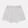 View 2 of product The Rainbow Check Godfrey Boxer Shorts by Turnbull & Asser are crafted from white Italian cotton with an elastic waistband and feature a colorful checked pattern in thin blue, red, and green lines. They are shown flat against a white background.
