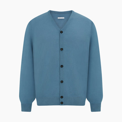 Pale Blue Fine Merino V-Neck Cardigan Image 4
