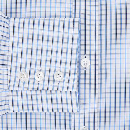 Blue and Navy Tattersall Check Mayfair Shirt Image 3