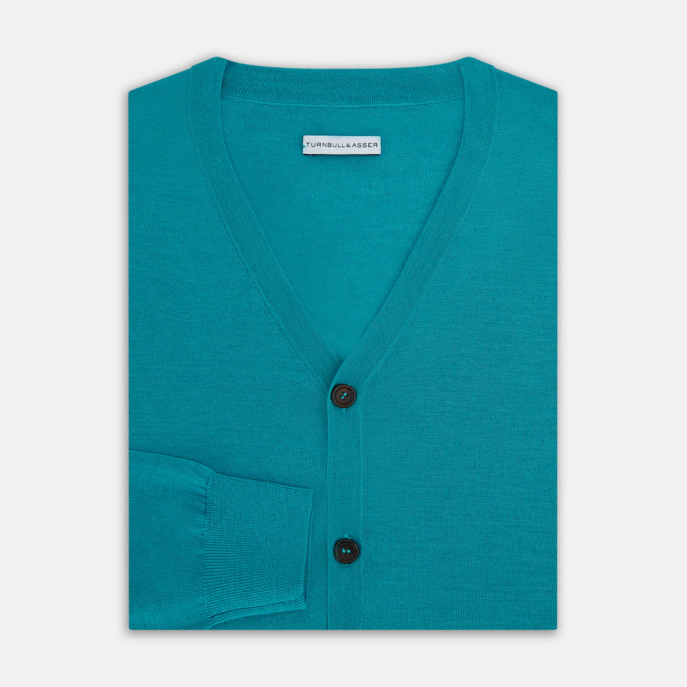 Turquoise Fine Merino V-Neck Cardigan