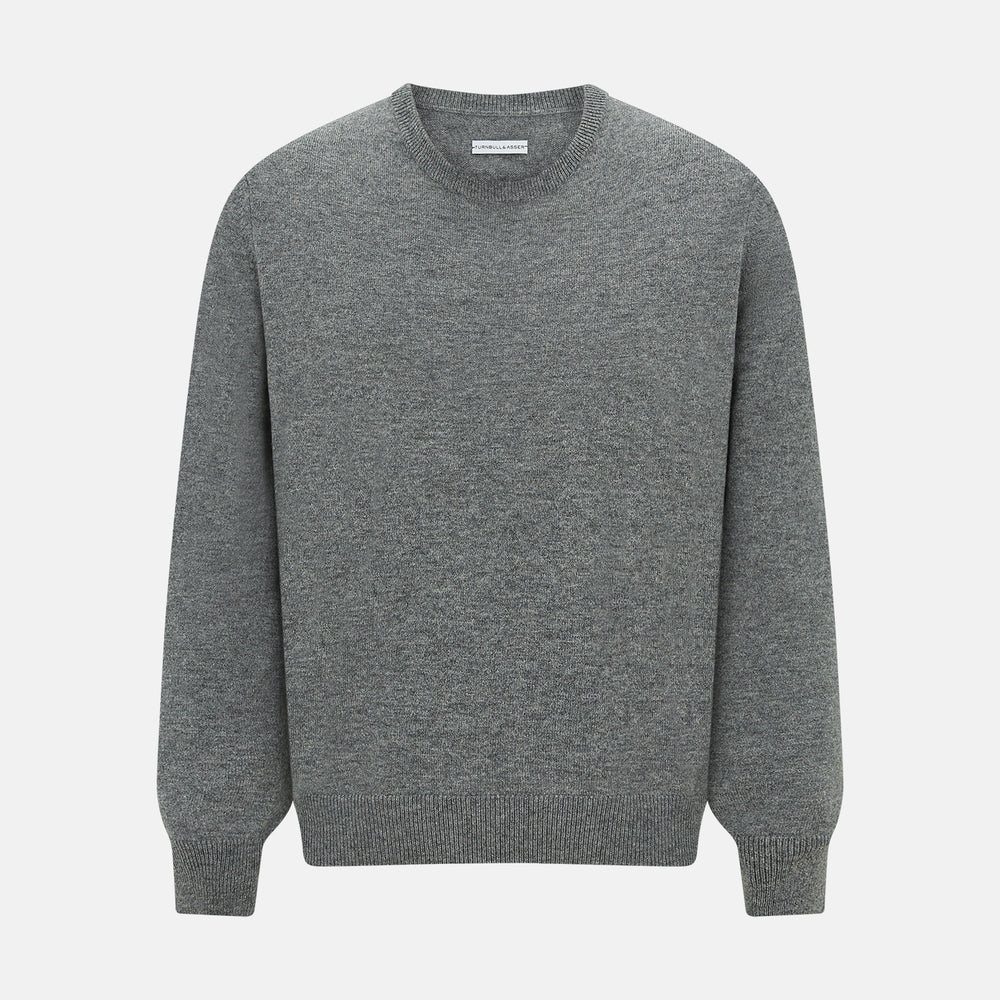 Grey Melange Cashmere Round Neck Jumper