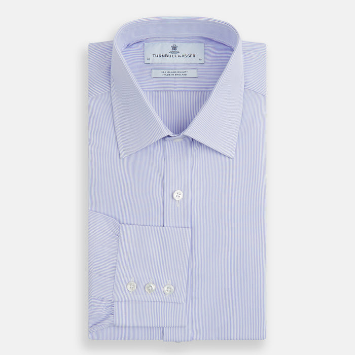 Blue and White Fine Bengal Stripe Sea Island Quality Cotton Shirt with T&amp;A Collar and 3-Button Cuffs Image 3